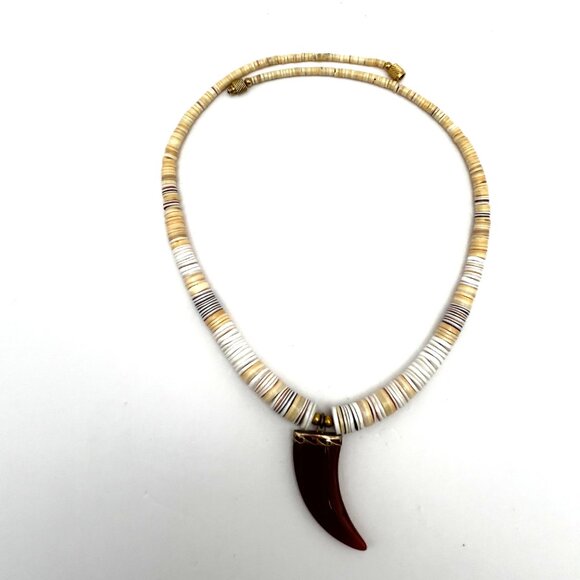 Vintage Shell Heishi Bead Necklace Carnelian Claw Pendant Tribal Boho 16 - Picture 10 of 14